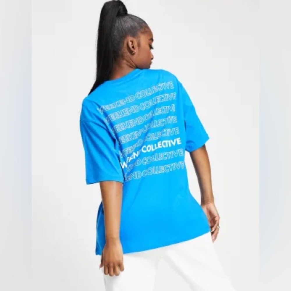 ASOS Weekend Collective Oversized Blue Logo T-Shirt Size 2